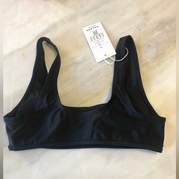 NEW halara black Solid U Neck Bikini Top Swimsuit size small - Picture 4 of 5